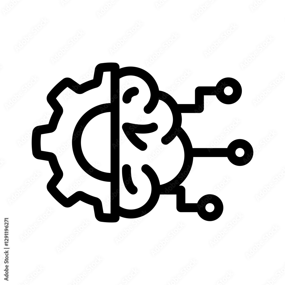 gear brain ai outline style gear brain ai outline style