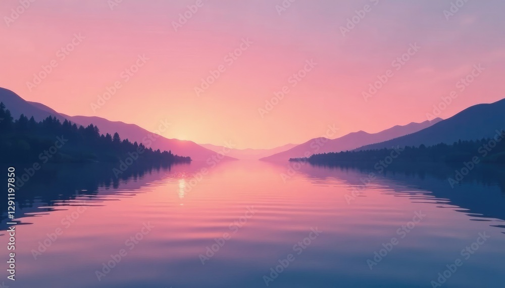 Calming lake scene with a smooth gradient of pink to orange hues, natural, lake Calming lake scene with a smooth gradient of pink to orange hues, natural, lake