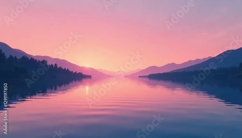 Wallpaper Mural Calming lake scene with a smooth gradient of pink to orange hues, natural, lake Torontodigital.ca
