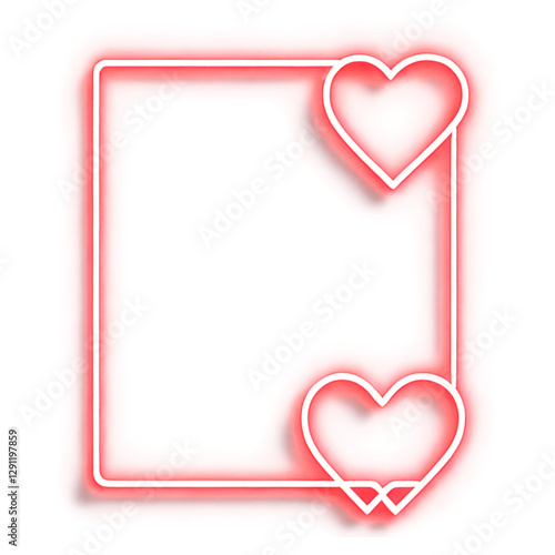 Neon heart designs with glowing frame and bright effects. Glowing heart frame with neon pink and white neon lights photo