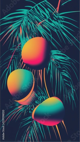 Tropical Paradise: Vibrant Abstract Palm Leaves and Geometric Shapes