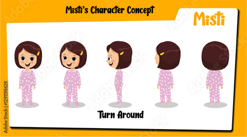 A girl character model sheet vector, illustration. Girl character turn around set cartoon & illustration. Girl character design model sheet illustrtion & vector.