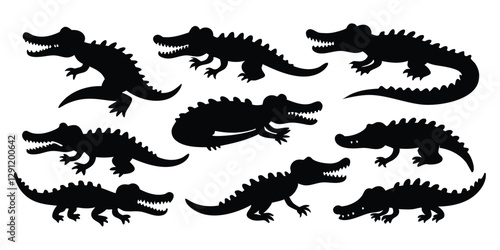 Set of crocodile Black silhouettes