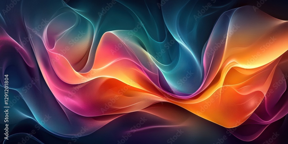 Obraz premium Abstract Colorful Swirling Waves Digital Art: Vibrant Hues and Dynamic Flowing Forms