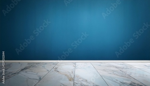 empty room with blue wall and marble floor minimalist interior design background with empty space
