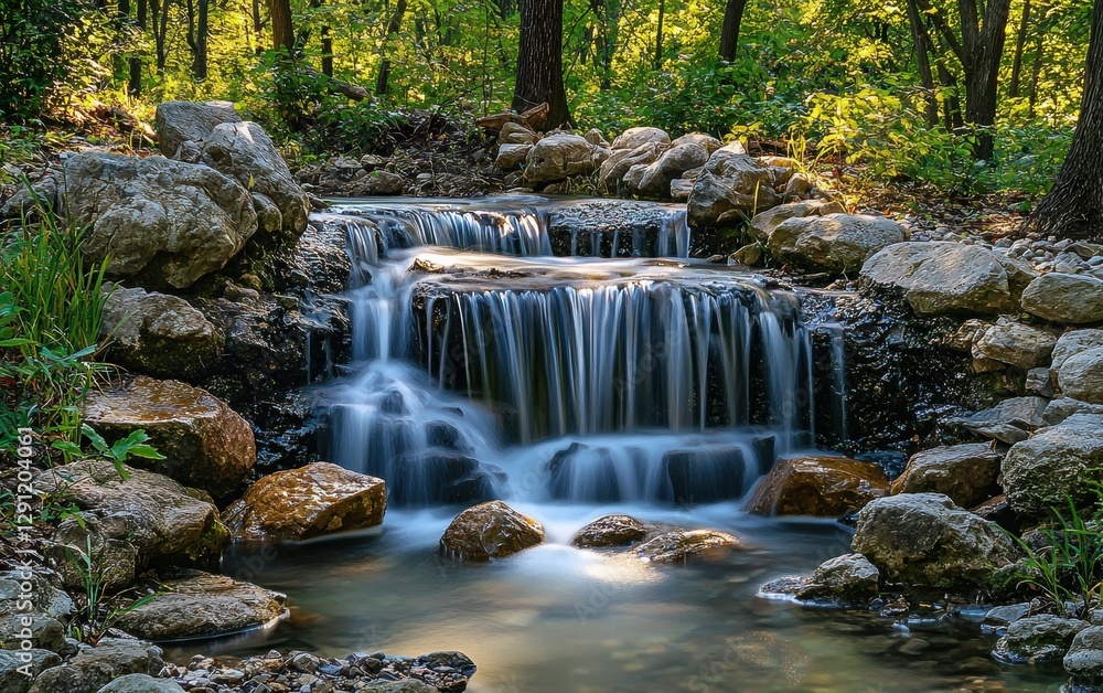 Fototapeta premium Enchanting forest waterfall cascading into a rocky pool