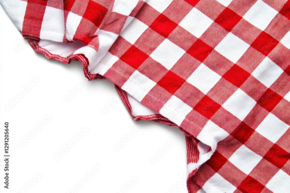 Red and white checkered tablecloth, white background, flat lay. red gingham-patterned cloth folded neatly on top of the solid-color surface. Image isolated on a transparent background. Red and white checkered tablecloth, white background, flat lay. red gingham-patterned cloth folded neatly on top of the solid-color surface. Image isolated on a transparent background.