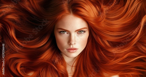 Wallpaper Mural Vibrant Red-Haired Model with Flowing Hair, Beauty Campaigns, Haircare Product Advertising, Shampoo Advertising Torontodigital.ca