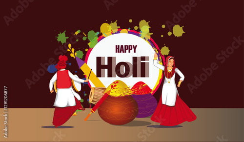Happy Holi Festival Of Colors Illustration Of Colorful Gulal For Holi, In Hindi Holi Hain Meaning Its Holi