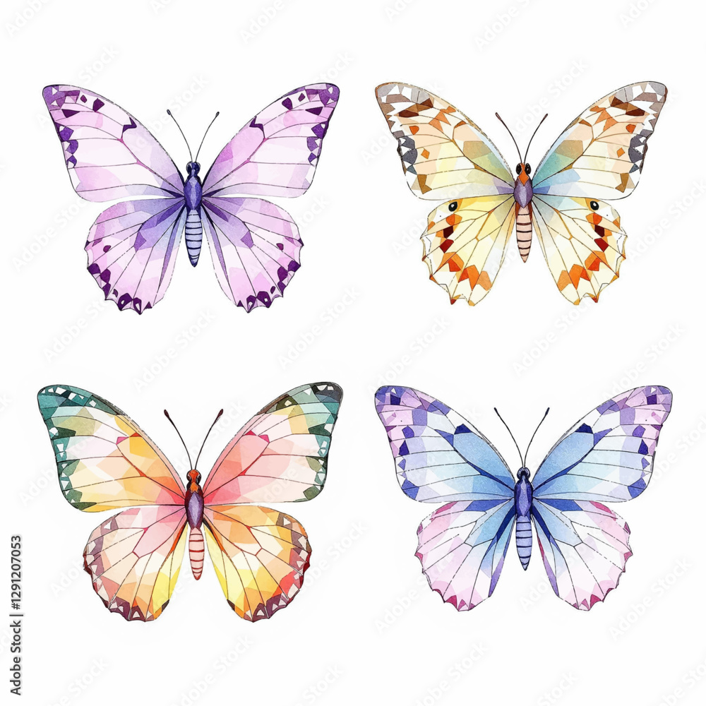 Obraz premium Butterfly collection. Watercolor illustration. Colorful butterflies clipart set. Baby shower design elements. Party invitation, birthday celebration. Spring, summer decor