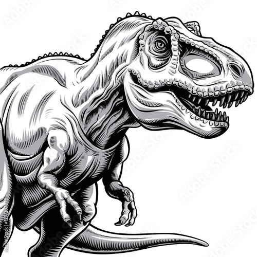 Monochrome T-Rex Illustration – Vintage Dinosaur Artwork