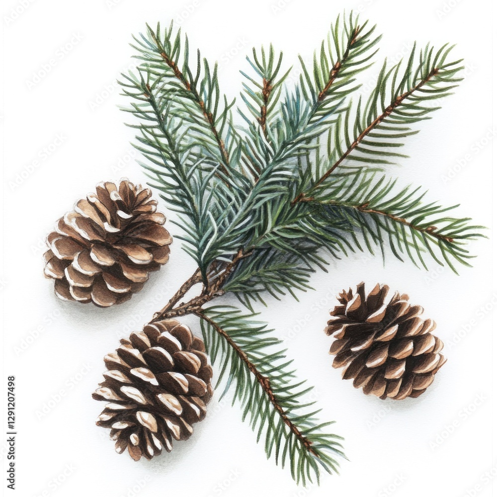 Christmas pine cones and branches on white background Christmas pine cones and branches on white background