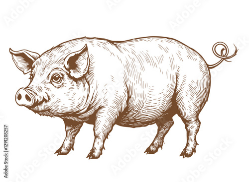 Pig illustration. Hand drawn engraving style illustrations