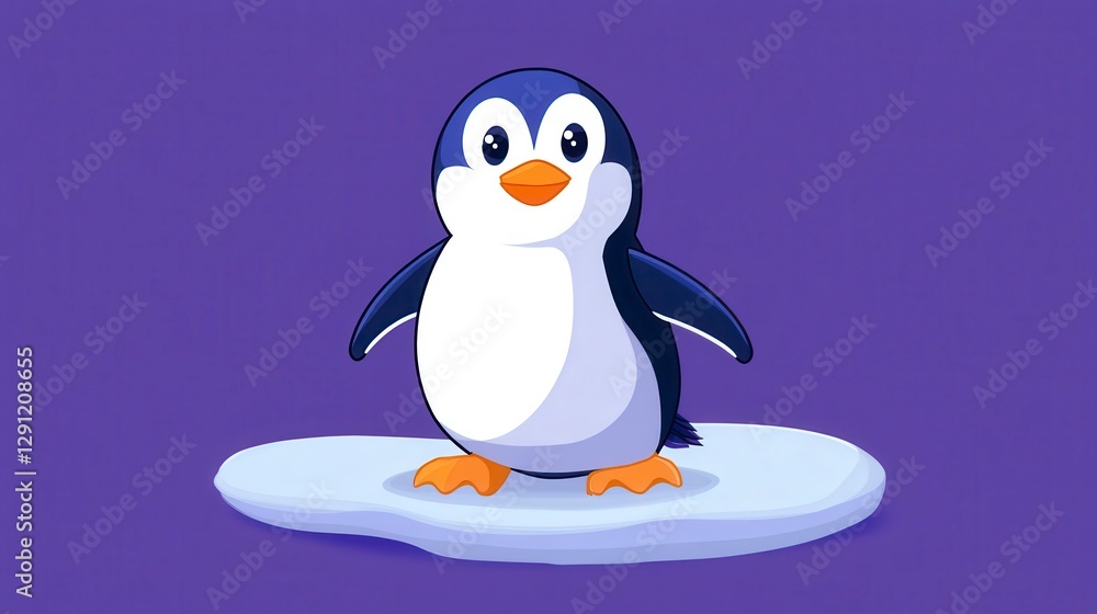Obraz premium Cute Pixel Art Penguin on Ice Floe Purple Background