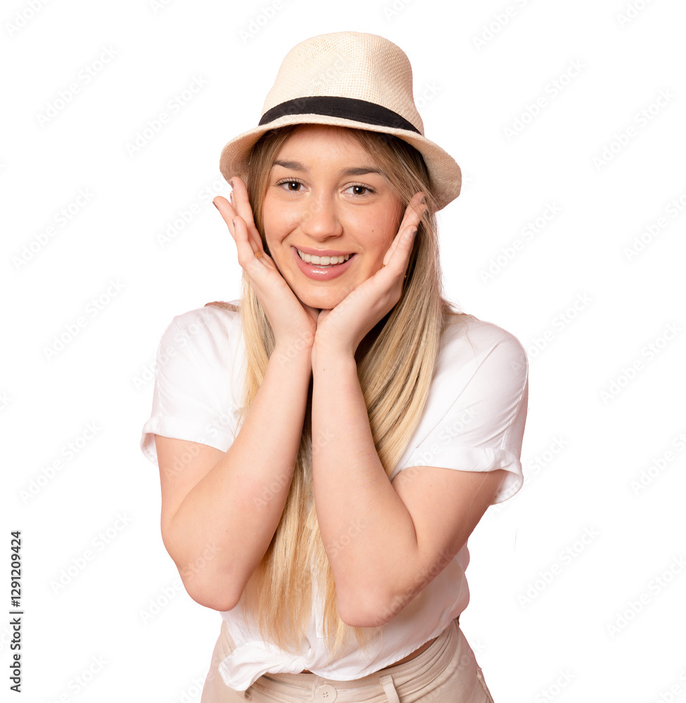 Close-up portrait of young woman casual portrait in positive view, big smile, beautiful model posing in studio over transparent background. Caucasian portrait woman. Close-up portrait of young woman casual portrait in positive view, big smile, beautiful model posing in studio over transparent background. Caucasian portrait woman.