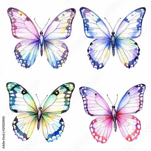 Butterfly collection. Watercolor illustration. Colorful butterflies clipart set. Baby shower design elements. Party invitation, birthday celebration. Spring, summer decor	