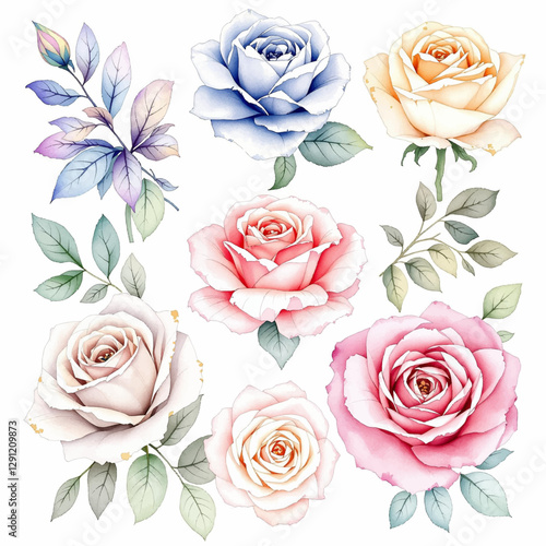 Abstract Roses Ephemera Clipart, Roses Fussy Cut, Printable Watercolor clipart, Watercolor Floral clipart	