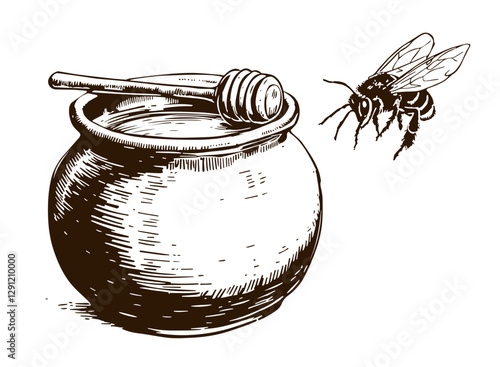 honey and the bee hand drown vector illustration