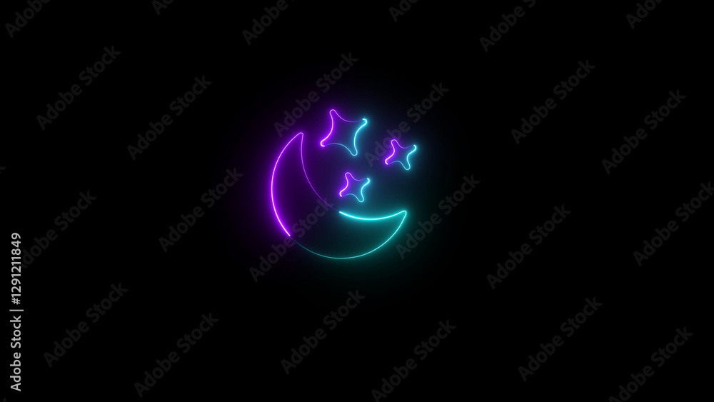 neon line glowing moon with star icon illustration neon line glowing moon with star icon illustration