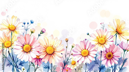 Abstract watercolor background with chamomile flowers
