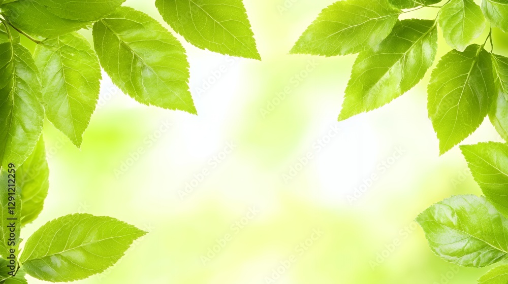 Green Leaves Frame Bright Spring Nature Background Green Leaves Frame Bright Spring Nature Background
