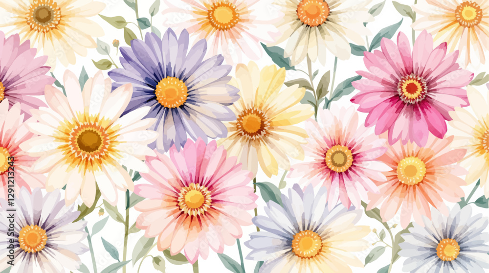 Abstract watercolor background with chamomile flowers Abstract watercolor background with chamomile flowers