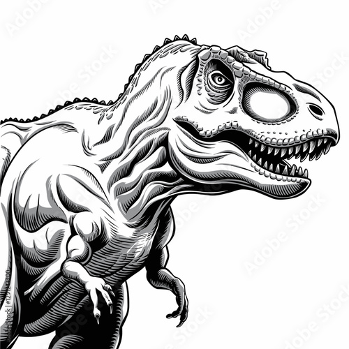 Monochrome T-Rex Illustration – Vintage Dinosaur Artwork