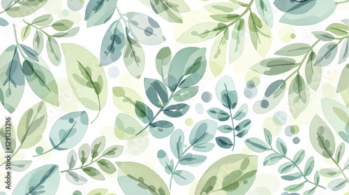 Green leaves seamless vector pattern. Watercolor tea leaf background, textured jungle print.