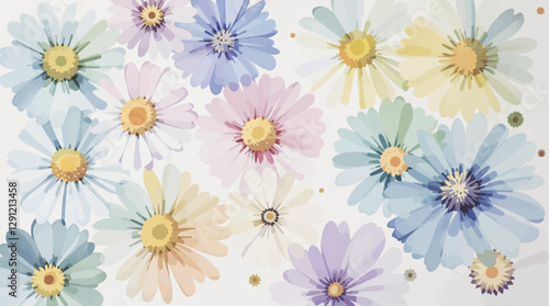 Wallpaper Mural Abstract watercolor background with chamomile flowers Torontodigital.ca