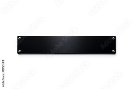 Metal black bar shaped nameplate or name tag isolated on white background