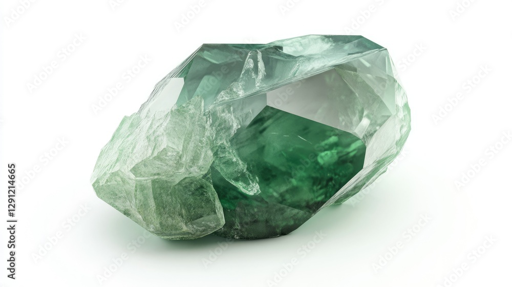 Fototapeta premium Lustrous Green Jade Gemstone Isolated on Bright White Background