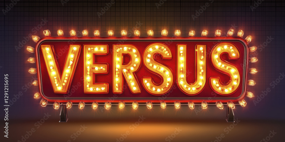 VERSUS sign with glowing lights in bold letters, creating vibrant and dynamic atmosphere. This eye catching display is perfect for events or competitions VERSUS sign with glowing lights in bold letters, creating vibrant and dynamic atmosphere. This eye catching display is perfect for events or competitions
