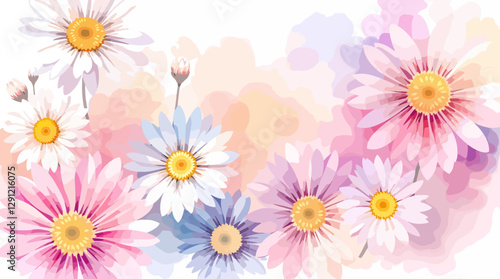 Botanical frame featuring wildflowers and daisies. Vector flat minimalistic isolated illustration.