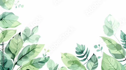 Green leaves seamless vector pattern. Watercolor tea leaf background, textured jungle print. Tropical seamless pattern