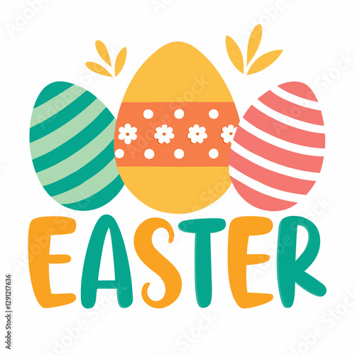 Happy Easter banner, poster, greeting card for decorative, card. Colorful illustration traditional easter eggs with text  Easter. Vector illustration on white background 