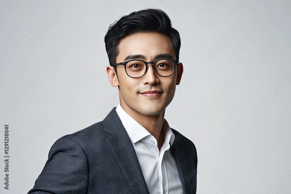 Asian man in suit and glasses, studio portrait Asian man in suit and glasses, studio portrait