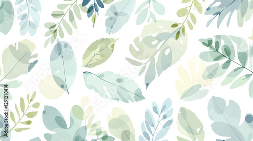 Green leaves seamless vector pattern. Watercolor tea leaf background, textured jungle print.