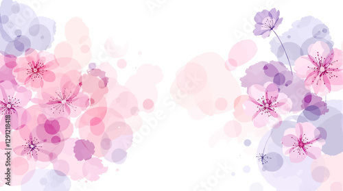 Floral seamless pattern with pink and purple flowers. Elegant and delicate floral design.
