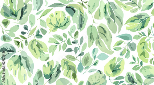 Green leaves seamless vector pattern. Watercolor tea leaf background, textured jungle print.