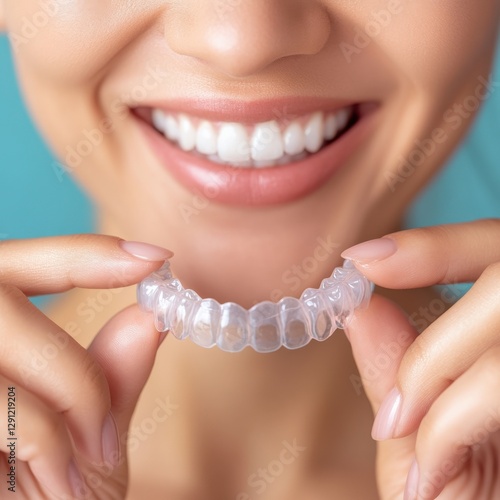 Woman Smiling While Holding Clear Aligner