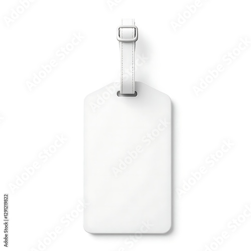 Blank white leather luggage tag isolated on white background
