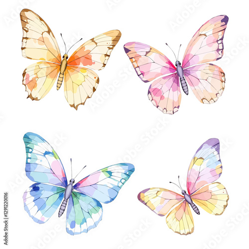 Butterfly collection. Watercolor illustration. Colorful butterflies clipart set