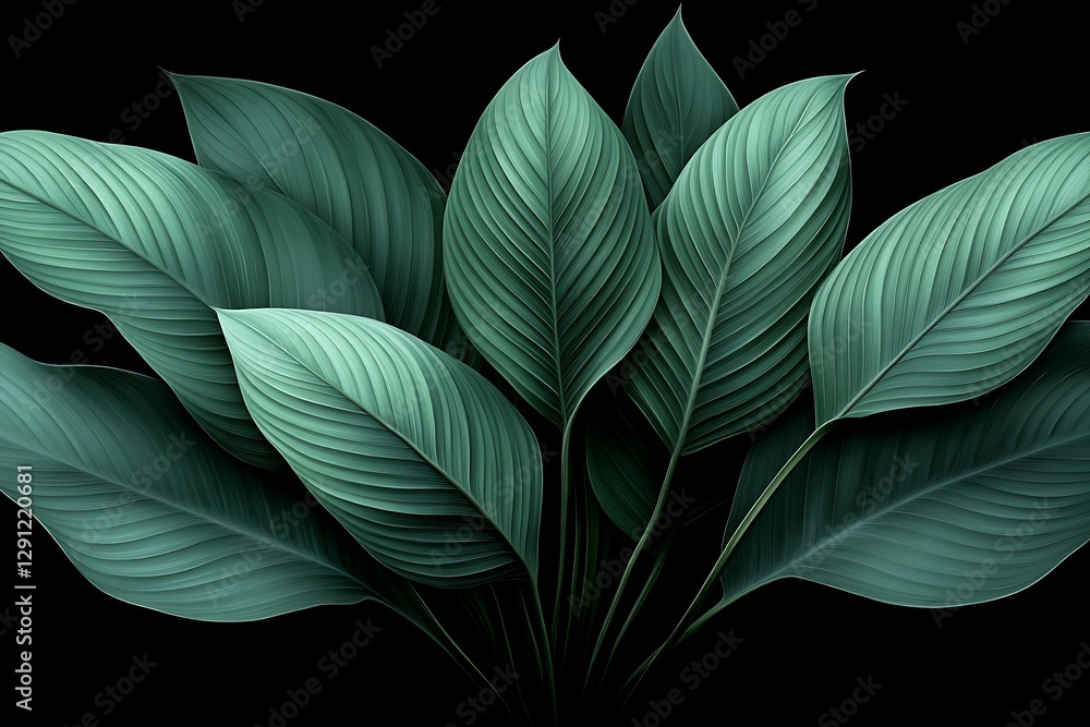 Fototapeta premium Foliage on Black A leafy plant used as a background image for organic themes or nature designs