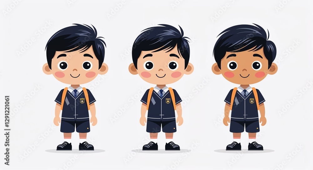 Set bundle of Hispanic boy in school uniform minimalist childish style illustration on plain white background Set bundle of Hispanic boy in school uniform minimalist childish style illustration on plain white background
