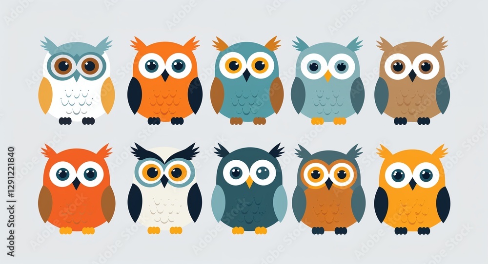 Set bundle of owl minimalist childish style illustration on plain white background Set bundle of owl minimalist childish style illustration on plain white background