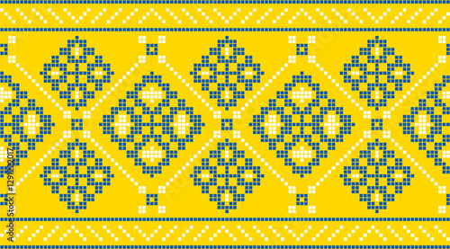 Traditional Ukrainian embroidery pattern with cross-stitch elements. Folk ornamental design inspired by authentic Ukrainian vyshyvanka motifs, perfect for textiles, backgrounds