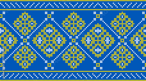 Traditional Ukrainian embroidery pattern with cross-stitch elements. Folk ornamental design inspired by authentic Ukrainian vyshyvanka motifs, perfect for textiles, backgrounds