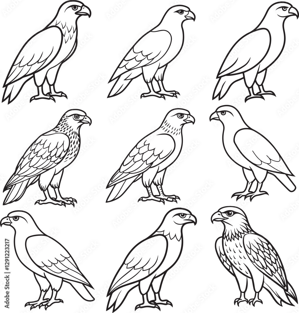 Fototapeta premium Line art silhouette bird set icon design 