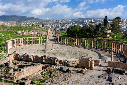 Oval shaped Roman forum at Jerash, Jordan