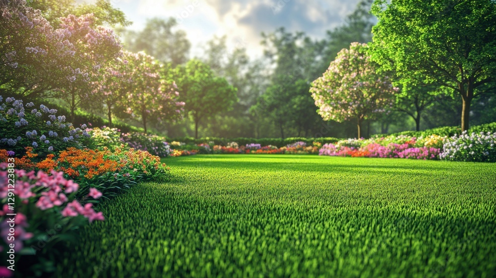 Obraz premium lush spring garden landscape